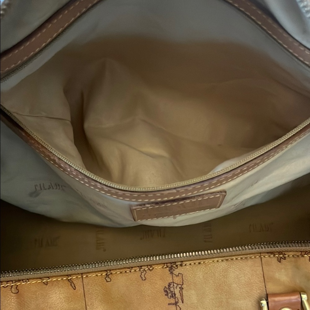 Prima Classe Vintage Map Print Brown Leather Duffel Bag - Picture 11 of 12